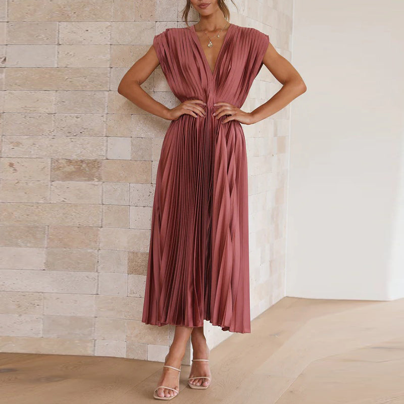 Elegante Mouwloze V-hals Midi Jurk
