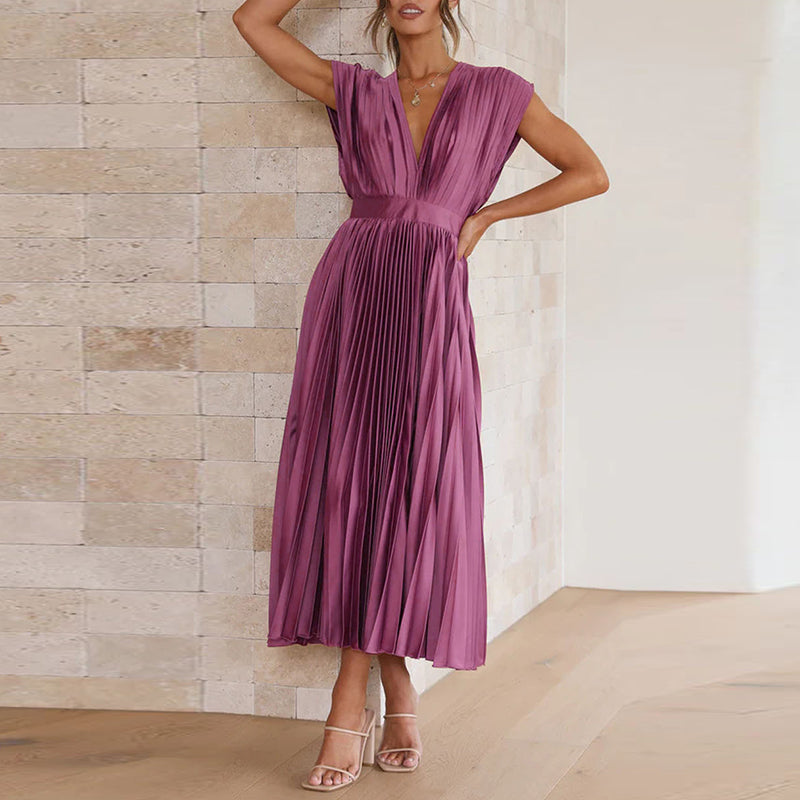 Elegante Mouwloze V-hals Midi Jurk