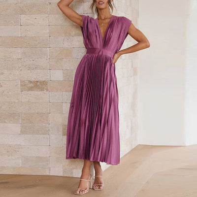 Elegante Mouwloze V-hals Midi Jurk