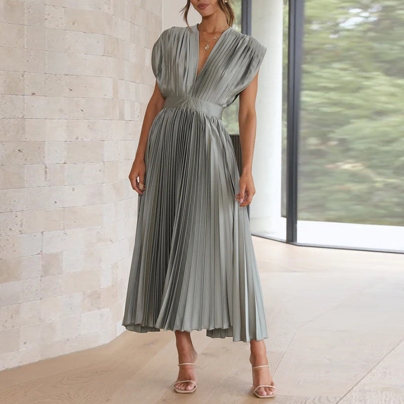 Elegante Mouwloze V-hals Midi Jurk