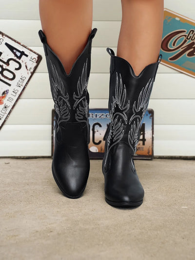 Demy - Western Cowboy Boots with Embroidered Design