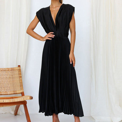 Elegante Mouwloze V-hals Midi Jurk