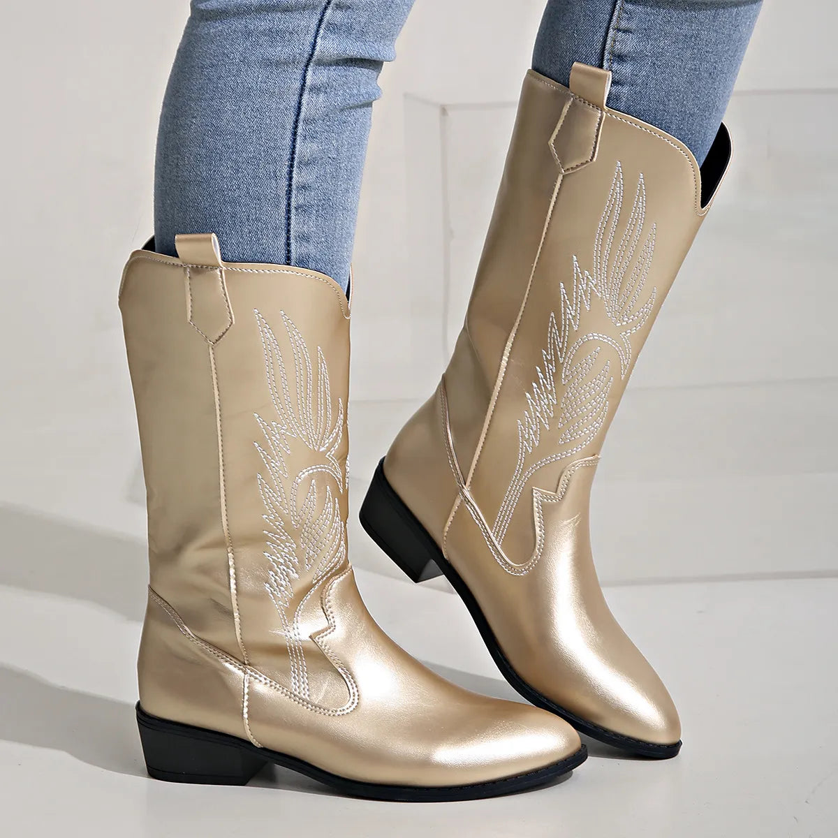 Demy - Western Cowboy Boots with Embroidered Design