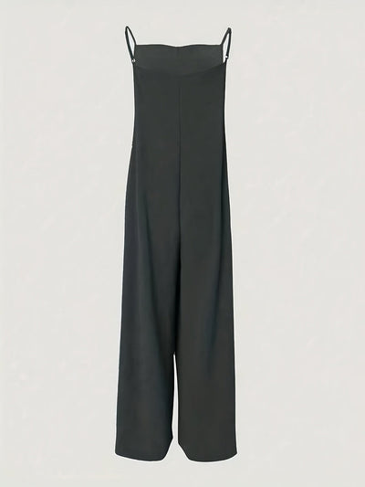 Nina | Effen zwarte denim tuinbroek