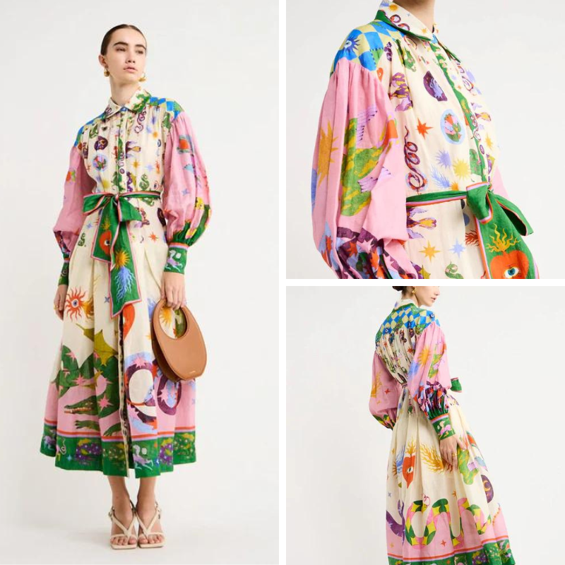 Georgina - Bedrukte lange vintage jurk