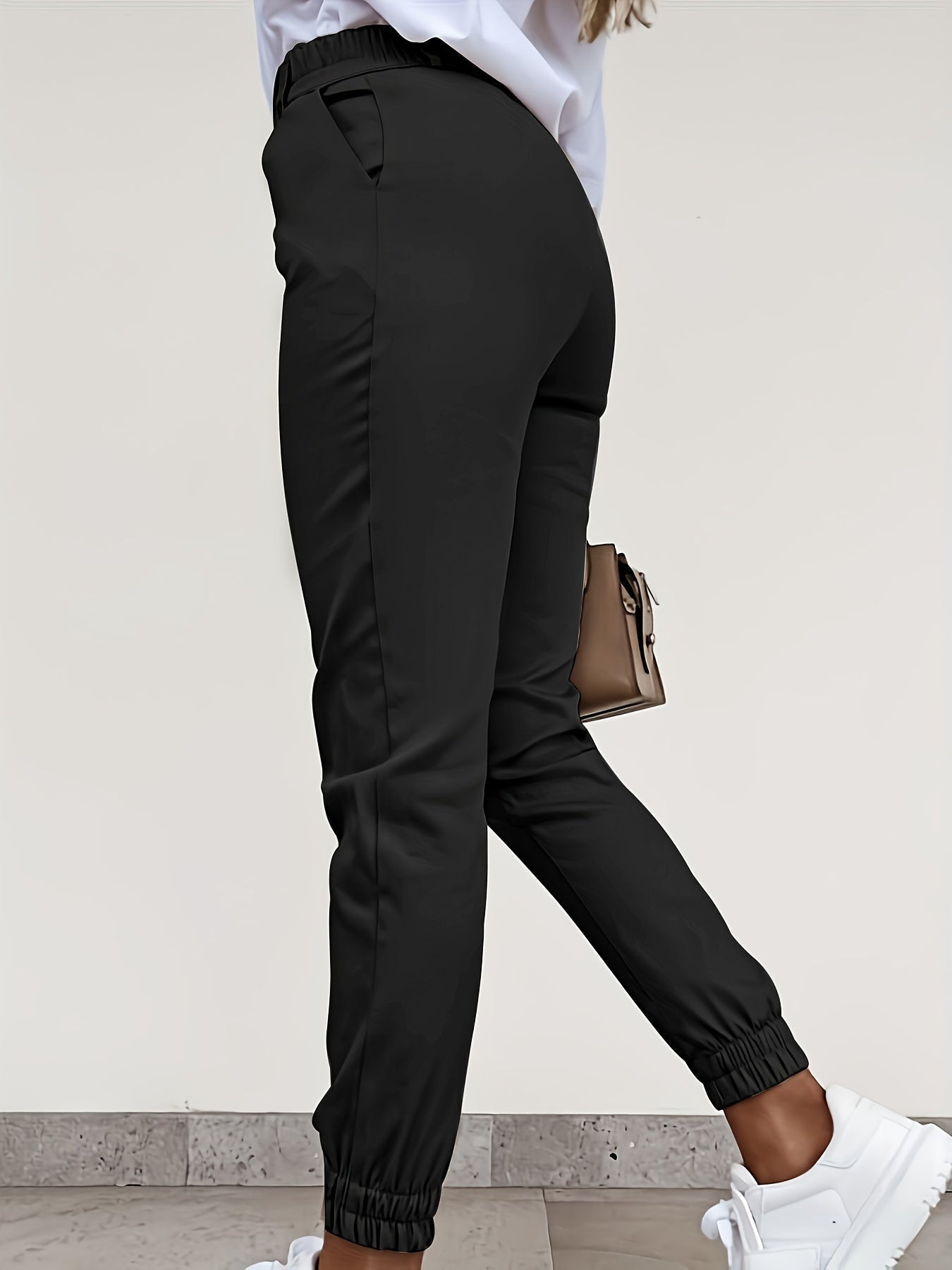 Emma | Plain casual slim trousers with slanted pockets