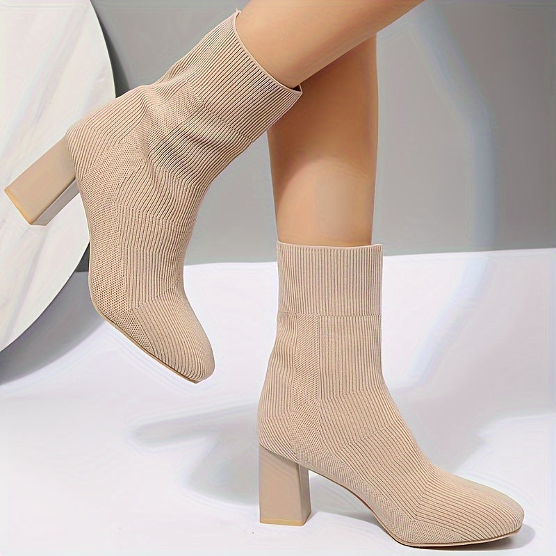 Jasmine | Knitted mid-calf sock boots with block heel