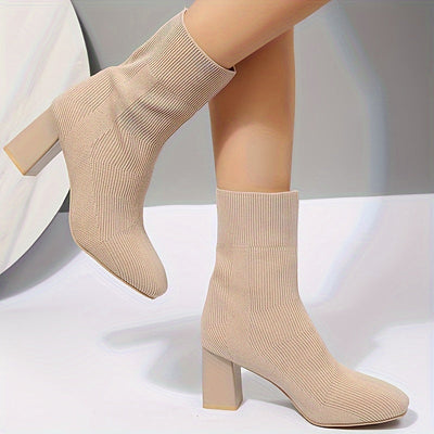 Jasmine | Knitted mid-calf sock boots with block heel