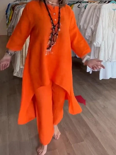 Karina - Plain linen leisure suit for women