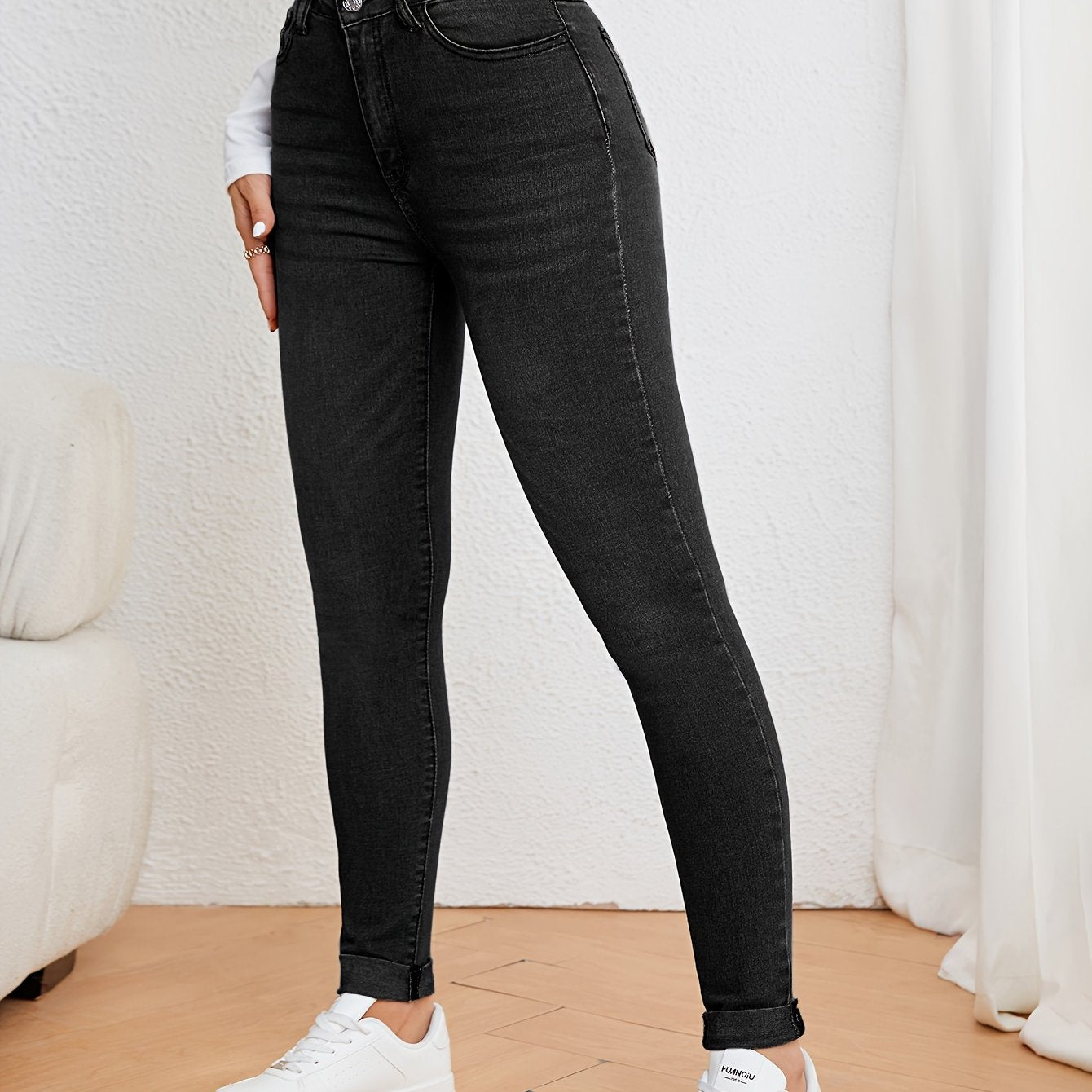 Lotte | Olive green high-waisted slim-fit jeans with stretch denim