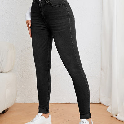 Lotte | Olive green high-waisted slim-fit jeans with stretch denim
