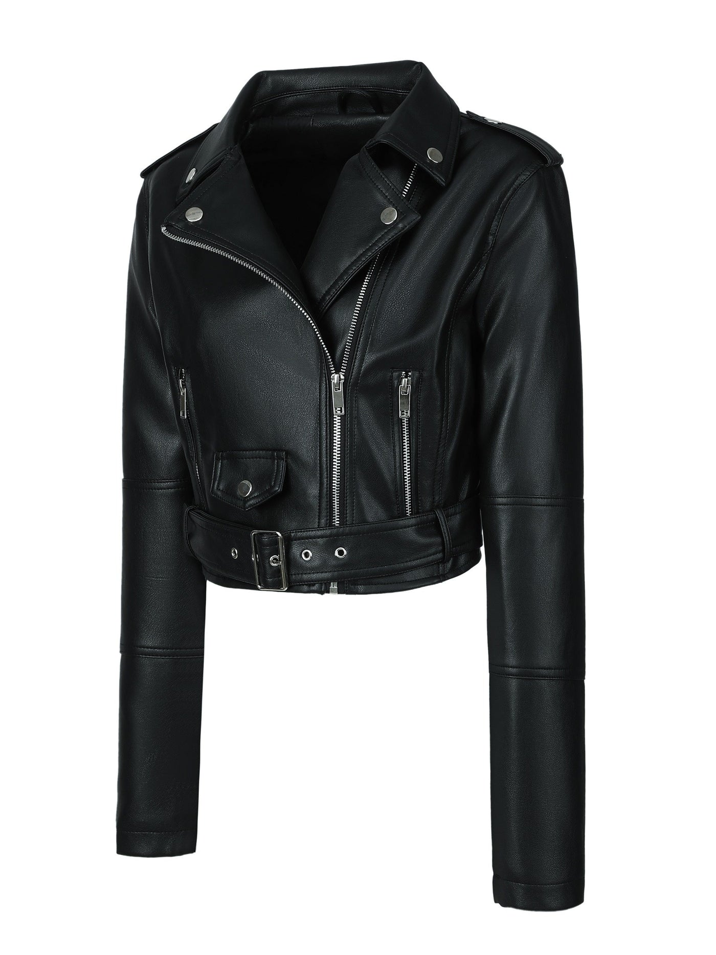 Lotte | Faux leather crop jacket with zipper and long sleeves