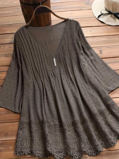 Koemi - Vintage Blouse with Ruffles and V-Neck