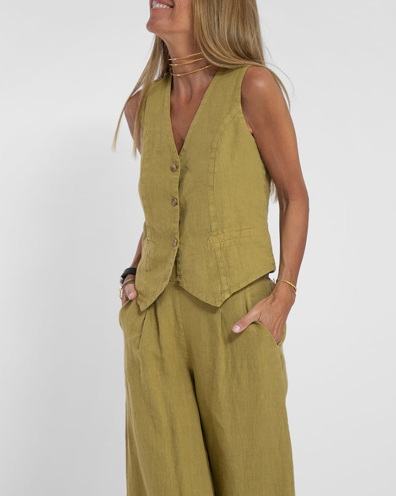 GRACEY | Elegant linen cardigan and wide-leg pants set
