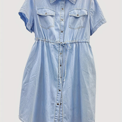 Chique denim midi-jurk met trekkoord taille