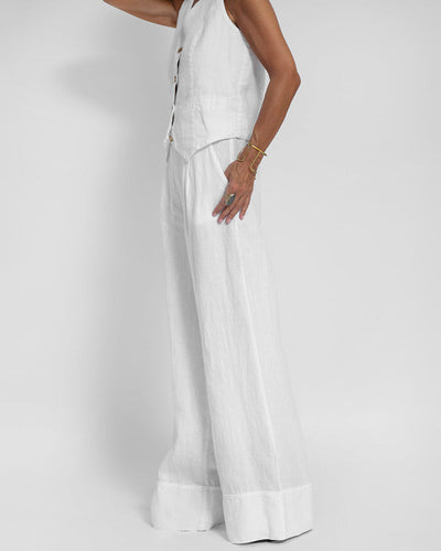 GRACEY | Elegant linen cardigan and wide-leg pants set