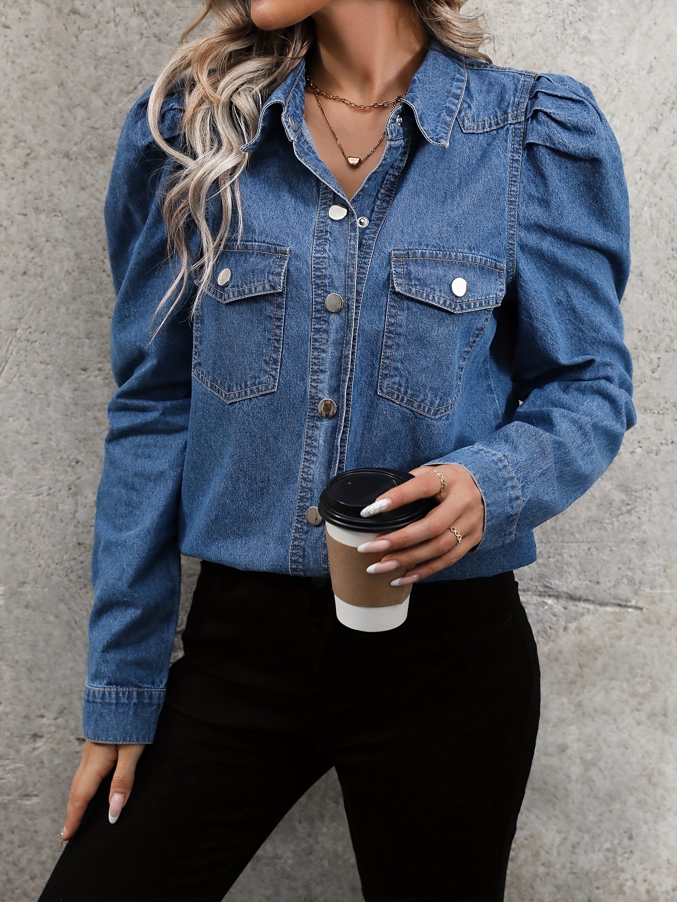 Sophie | Denim jack met lange mouwen en klepzakken