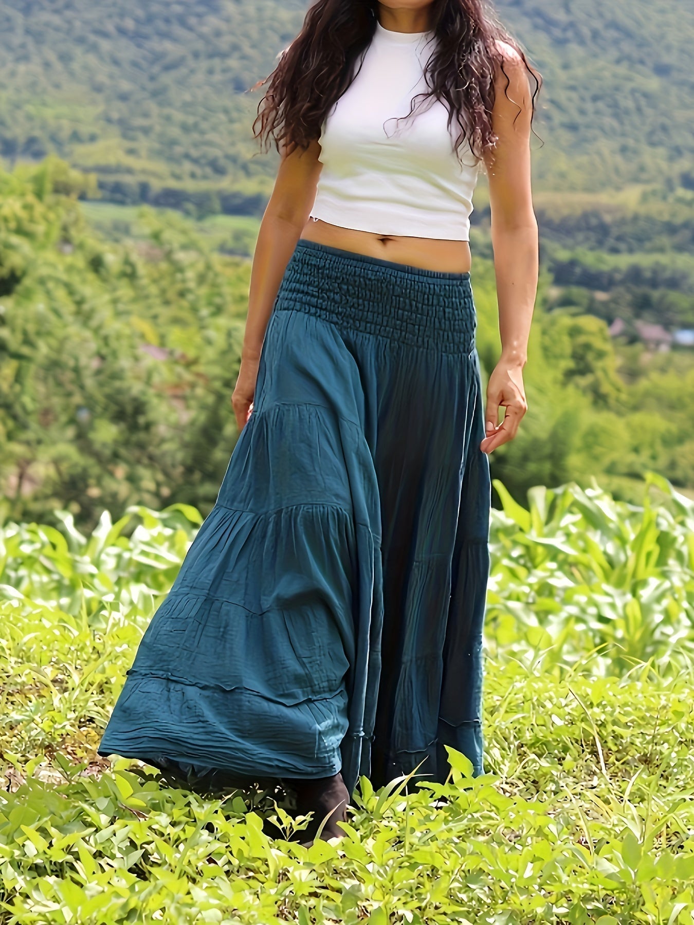 Stijlvolle maxi rok met geplooide taille