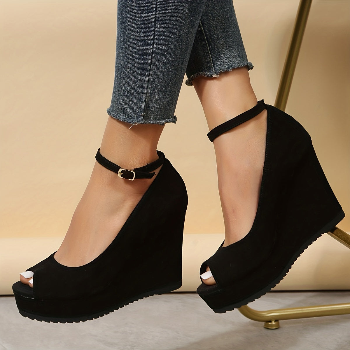 Luna | Black women's sandals with wedge heel