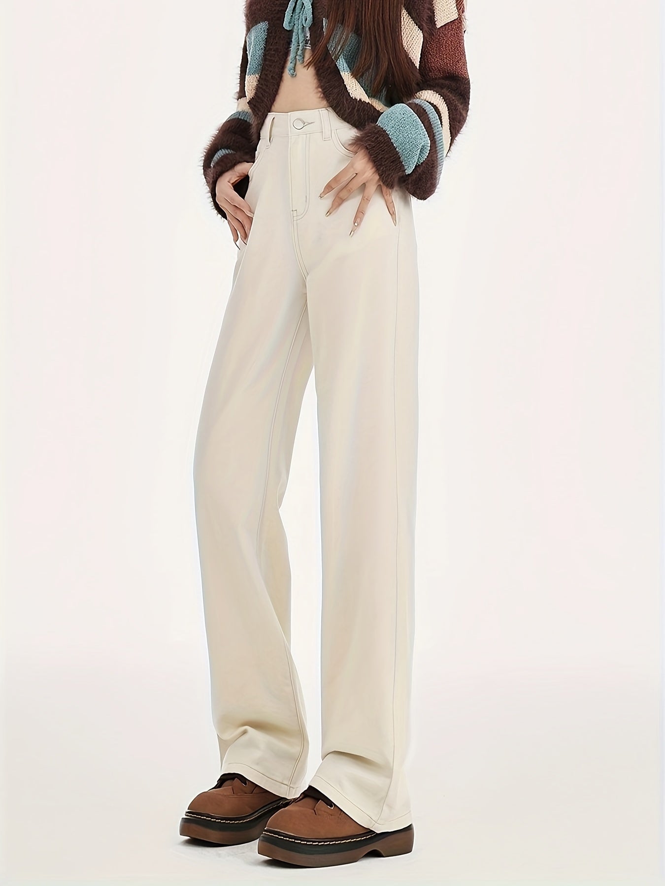 Lotte | Elegant high-waisted ivory wide-leg jeans