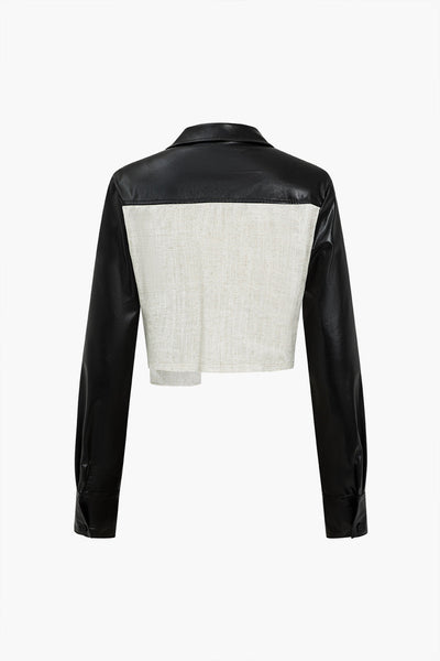 Cassie - Elegante Effen Patchwork Pocket Dames Langemouw Shirt