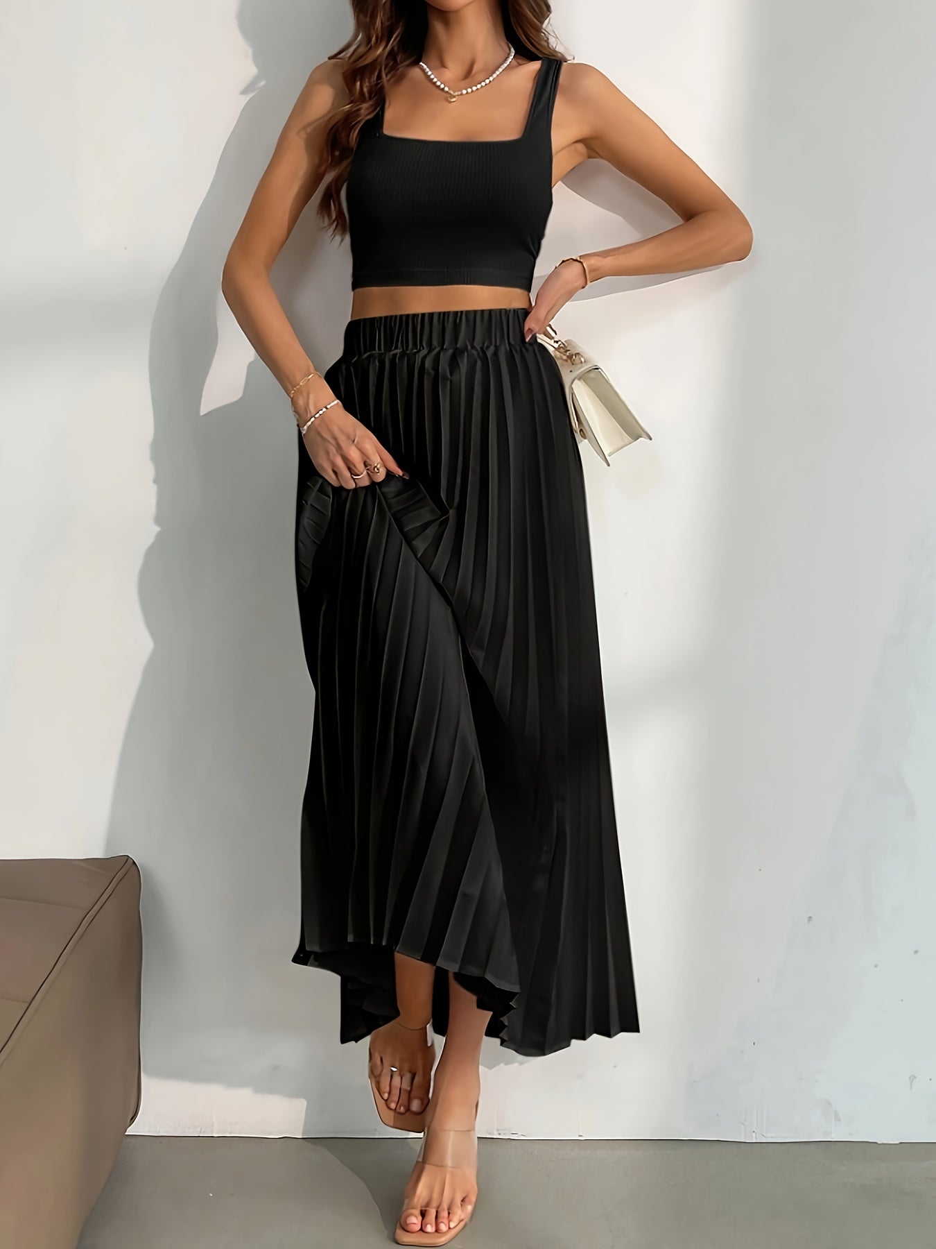 Yara | Effen geplooide rok met hoge taille