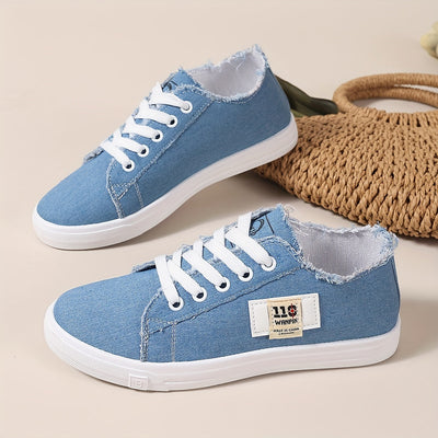Esmée | Casual canvas damessneakers, lage skateschoenen met veters
