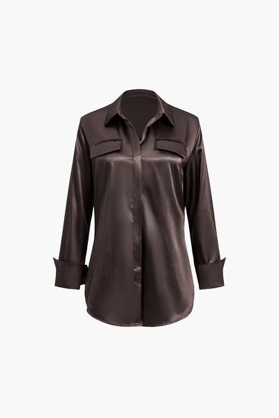 Niamh - Chic Satijn Textuur Dames Langemouw Shirt