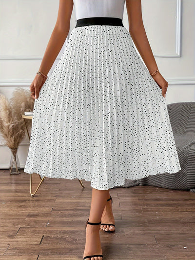 Elise | Pleated midi skirt with polka dots and high waist