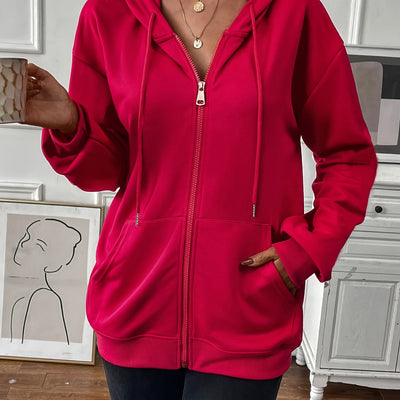 Stefanie | Stevige rits met trekkoord, losse hoodie met lange mouwen en zakken