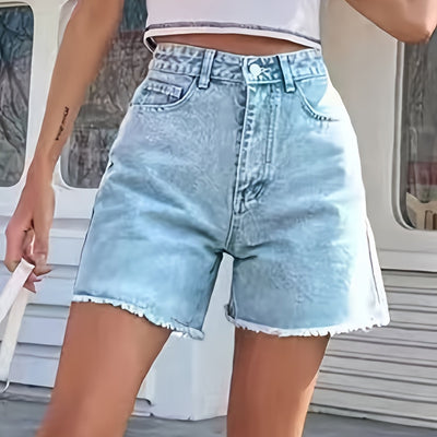 Lotte | Washed denim shorts with a frayed hem and a loose fit