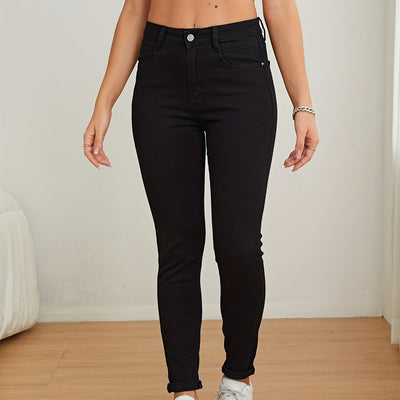 Noa | Effen zwarte skinny jeans met hoge taille
