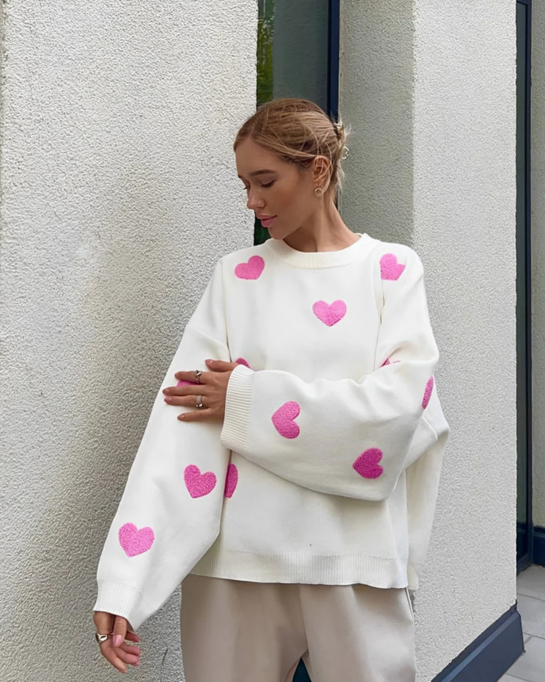 Elena – Knitted Sweater with Heart Motif