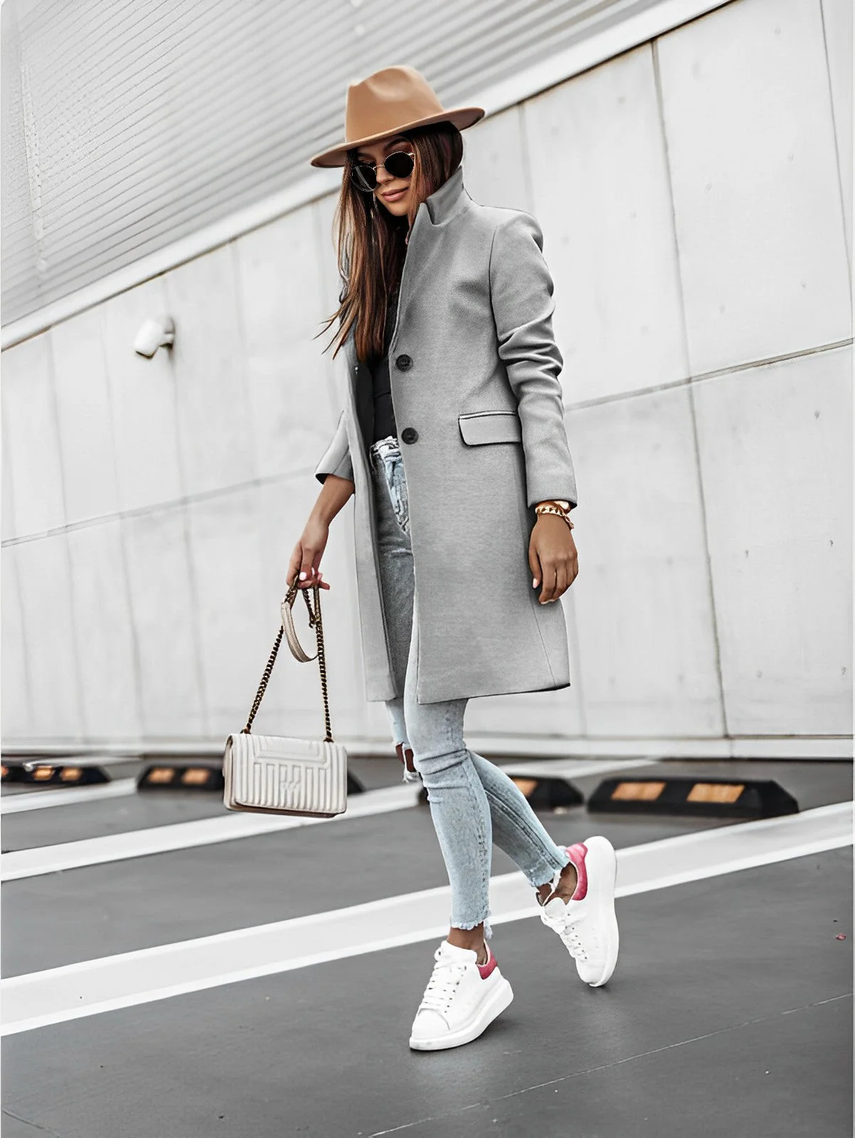 Elena – Long Coat with Classic Collar