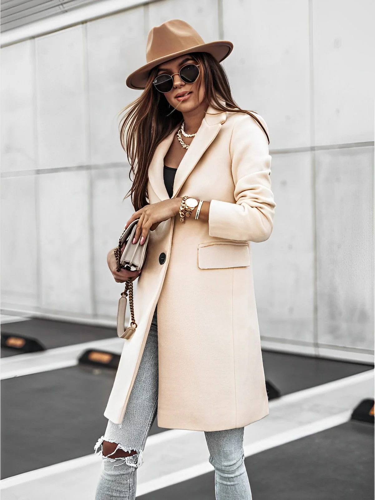Elena – Long Coat with Classic Collar