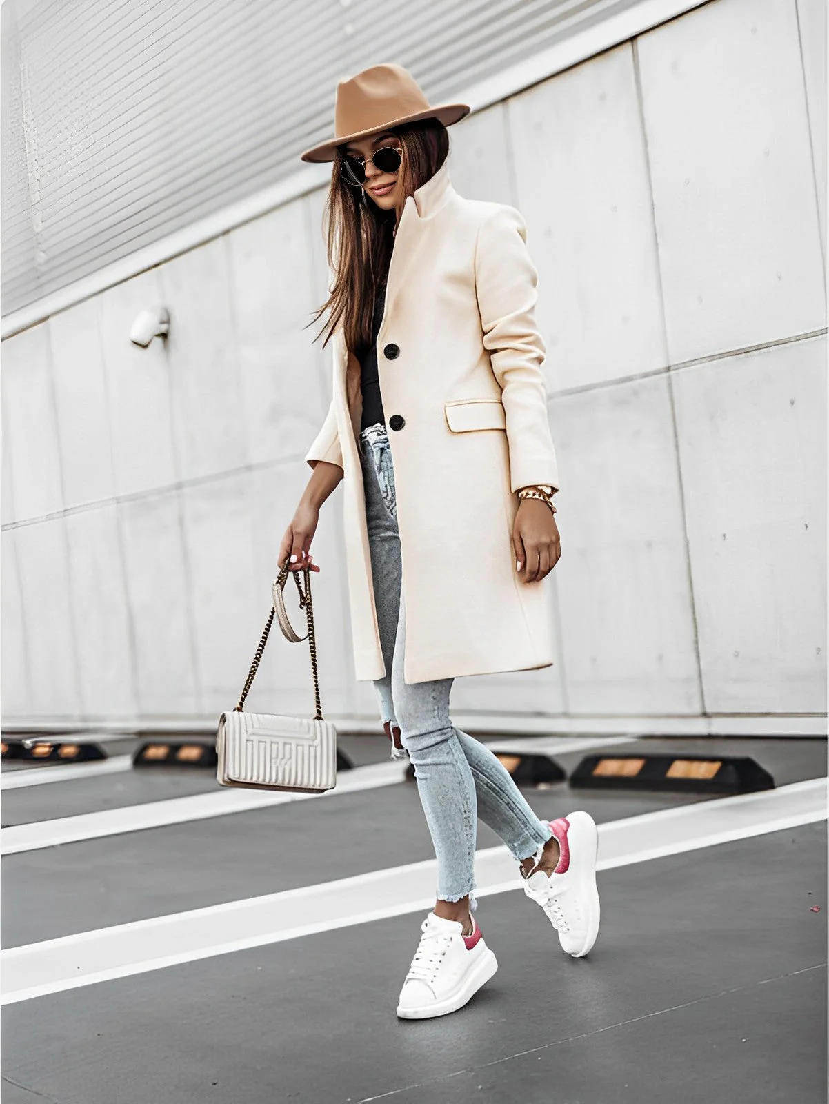 Elena – Long Coat with Classic Collar