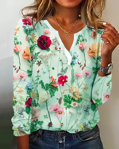Elena – Blouse with Floral Print and V-Neck