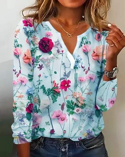 Elena – Blouse with Floral Print and V-Neck