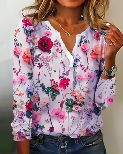 Elena – Blouse with Floral Print and V-Neck