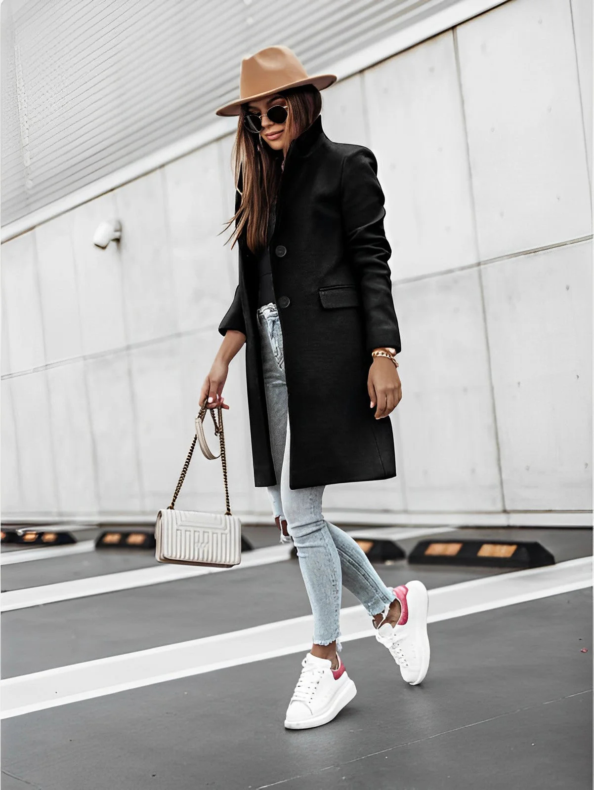 Elena – Long Coat with Classic Collar