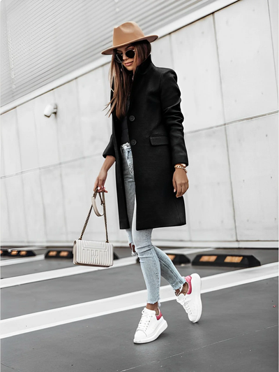 Elena – Long Coat with Classic Collar