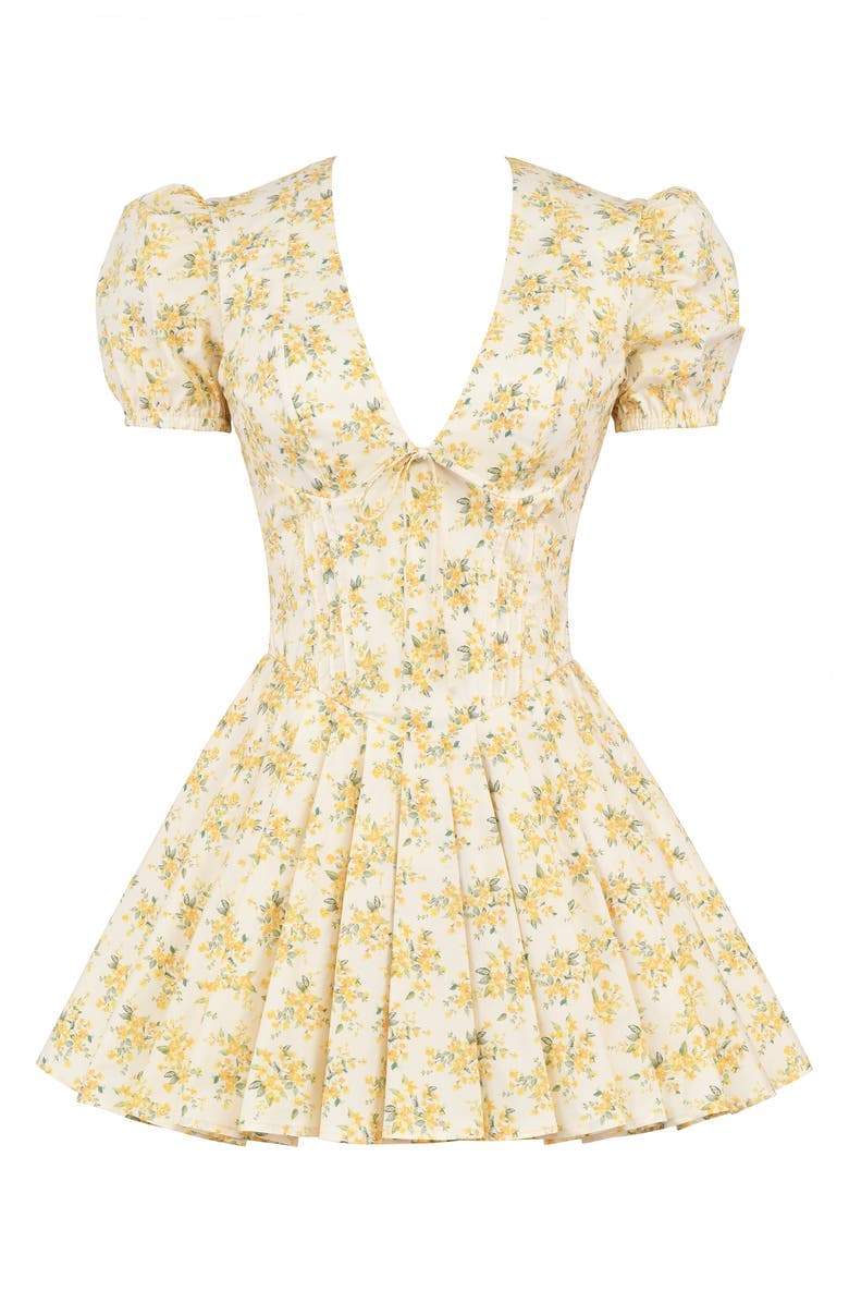 Emily - Corset Mini Jurk met V-Hals Bloemen Corset Jurk