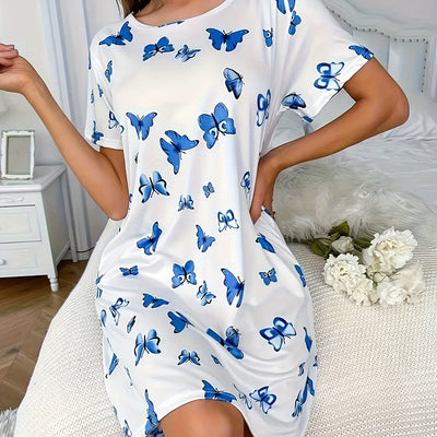 Lotte | Casual nightgown with butterfly print and short sleeves