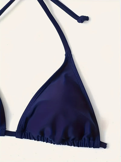 Naomi | Donkerblauwe sexy bikini set met halter V-hals en blote rug