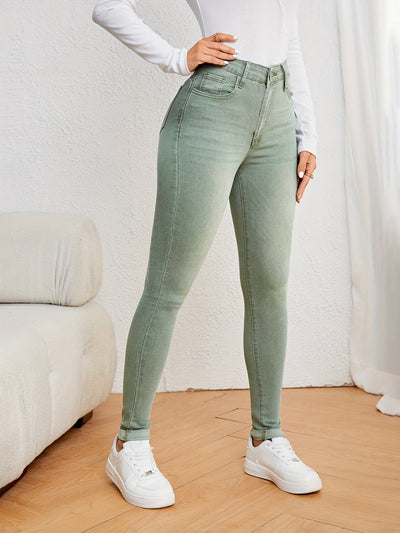 Sophie | Olijfgroene dames slim fit jeans met hoge taille