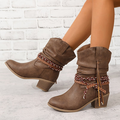 Elin | Women's cowboy boots with tassel and braided buckle