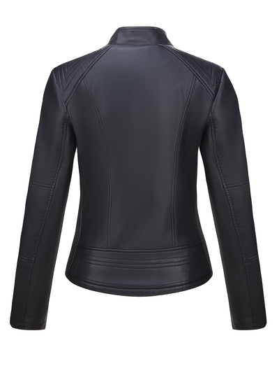 Elise | Women's plus size casual faux leather jacket with zip and lapel collar