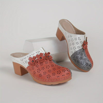 Luna | Breathable high heel mules with floral decor