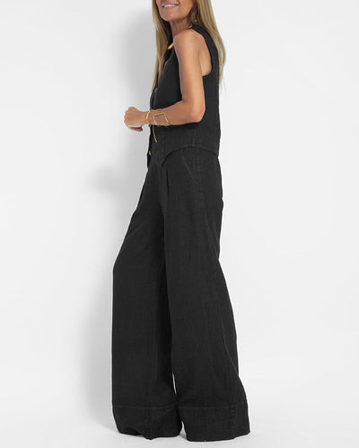 GRACEY | Elegant linen cardigan and wide-leg pants set