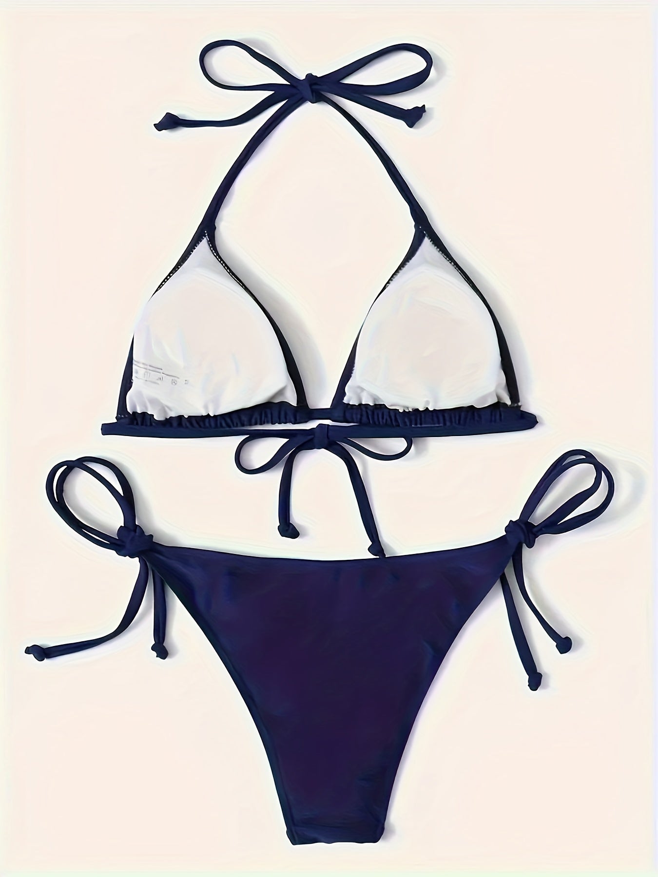 Naomi | Donkerblauwe sexy bikini set met halter V-hals en blote rug